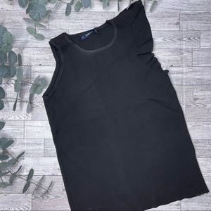 Zara Knit Black One Shoulder Ruffle Sleeve Tank